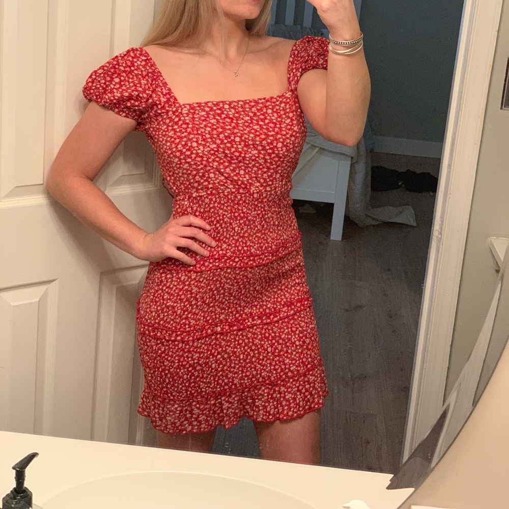 Red Floral Print Mini Dress